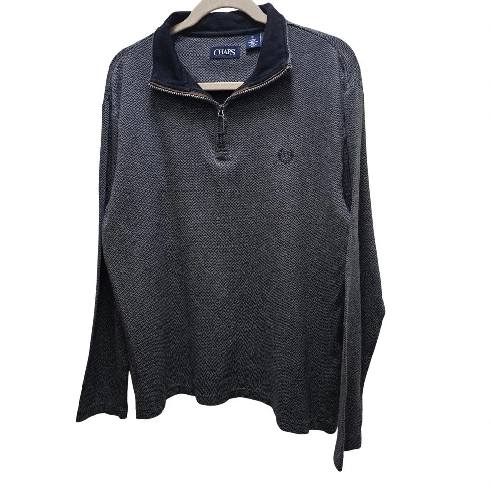 Chaps Mens Long Sleeve Herringbone 1/4 Zip Pullover‎ Sweater M